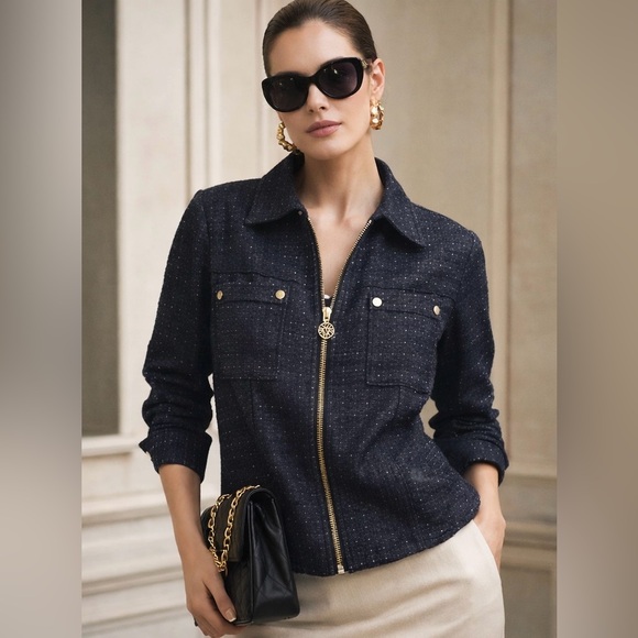 Anne Klein Jackets & Blazers - Anne Klein Dark Blue Patterned Jacket